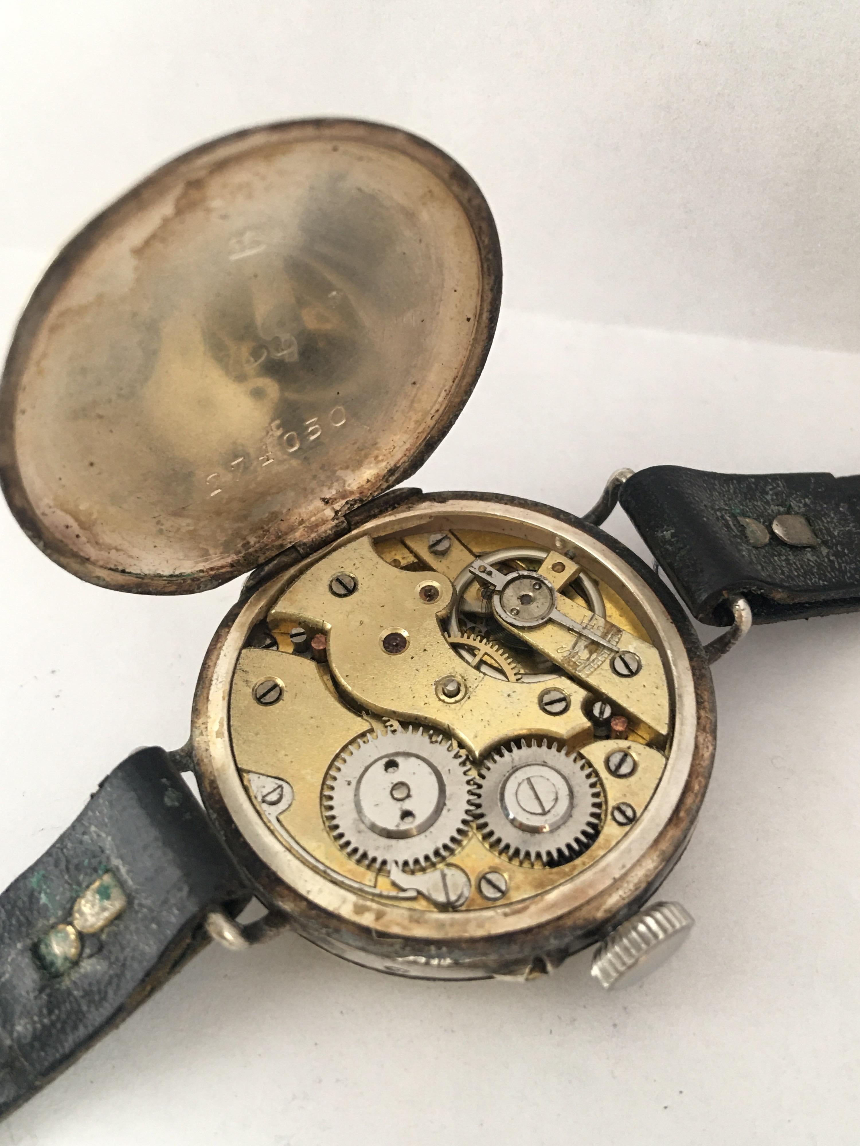 Antique Silver Diameter Hand Winding Trench Watch In Good Condition For Sale In Carlisle, GB