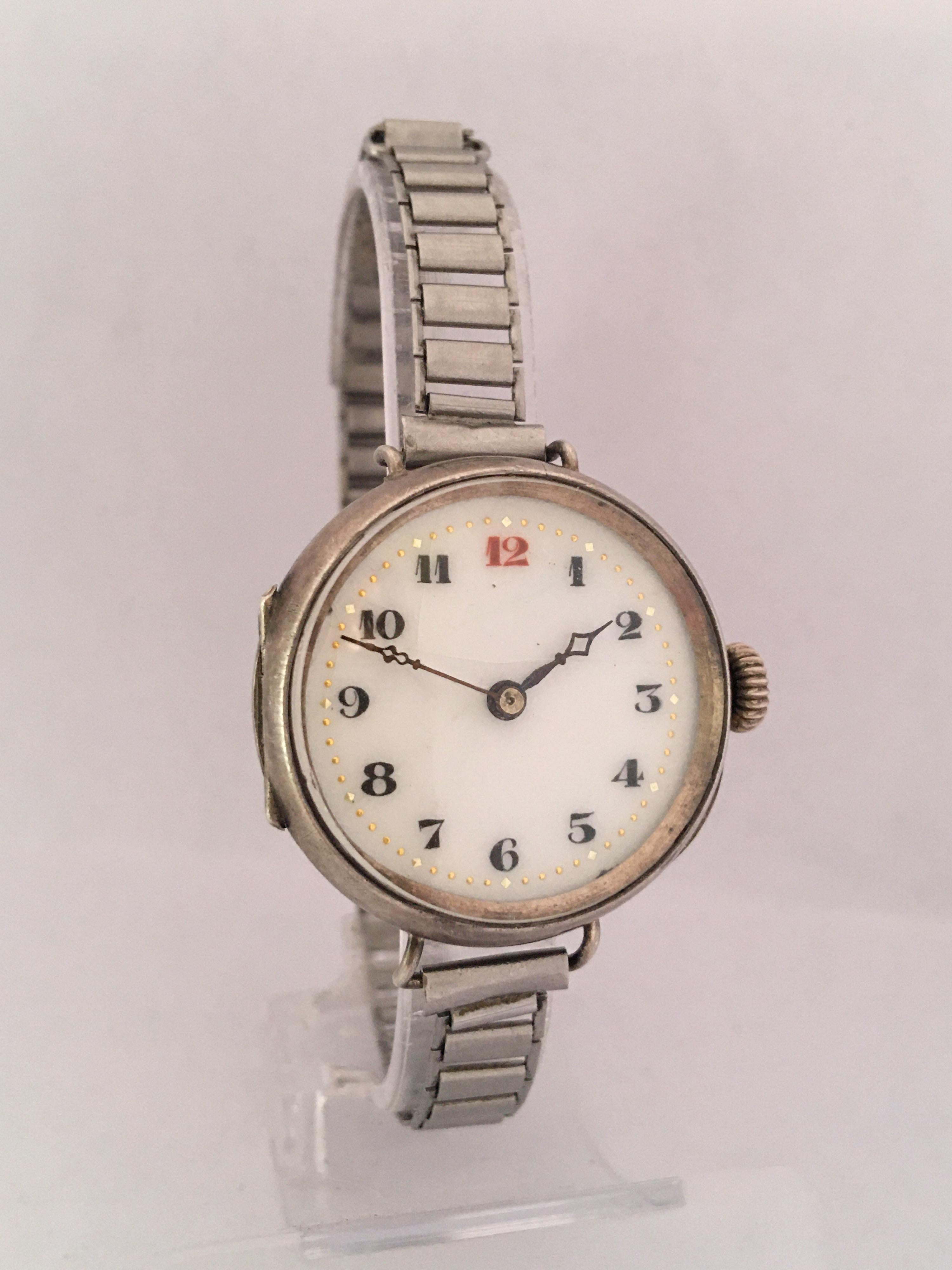 Antique Silver Ladies Mechanical Trench Watch For Sale 4