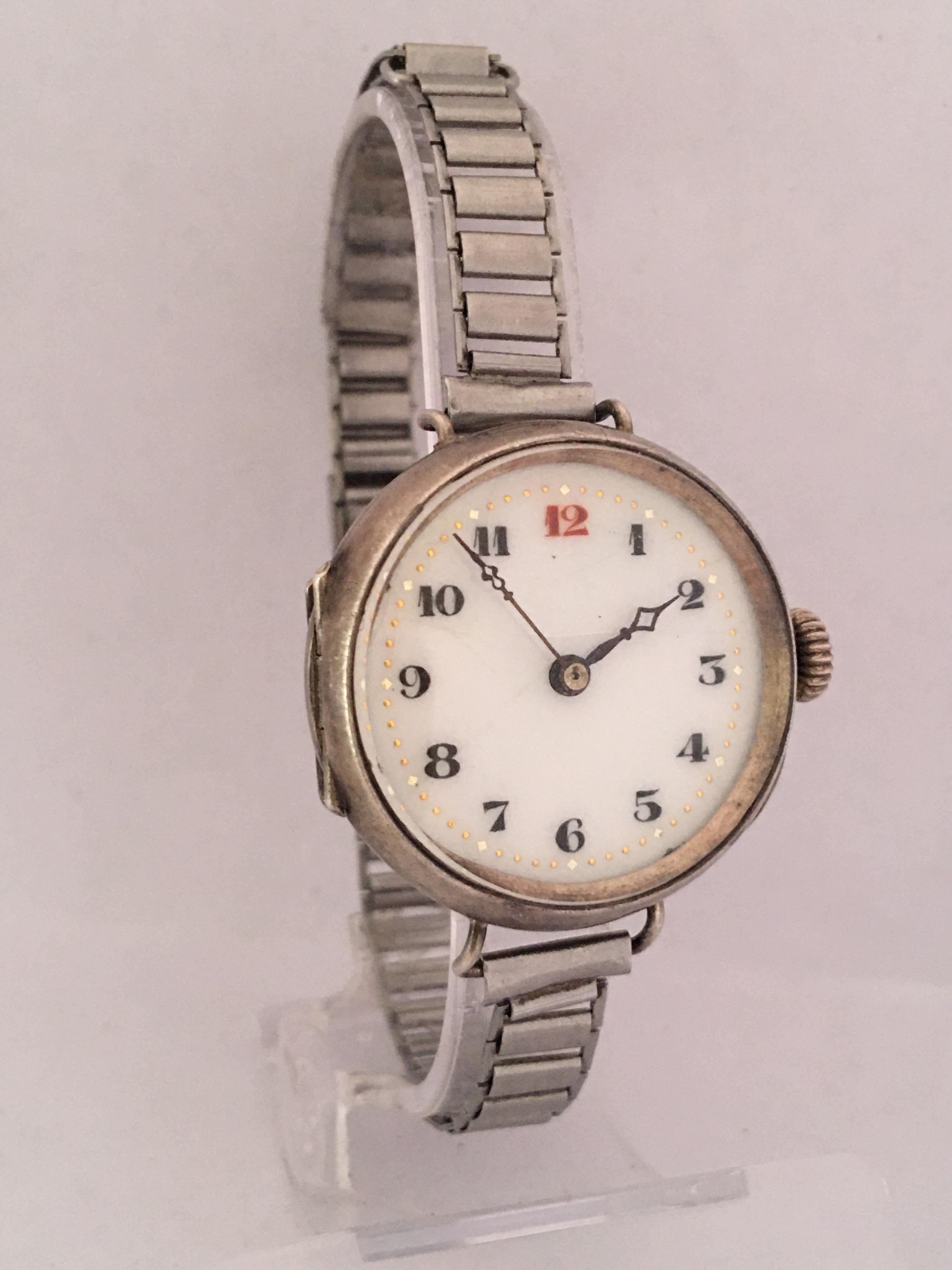 Antique Silver Ladies Mechanical Trench Watch For Sale 9