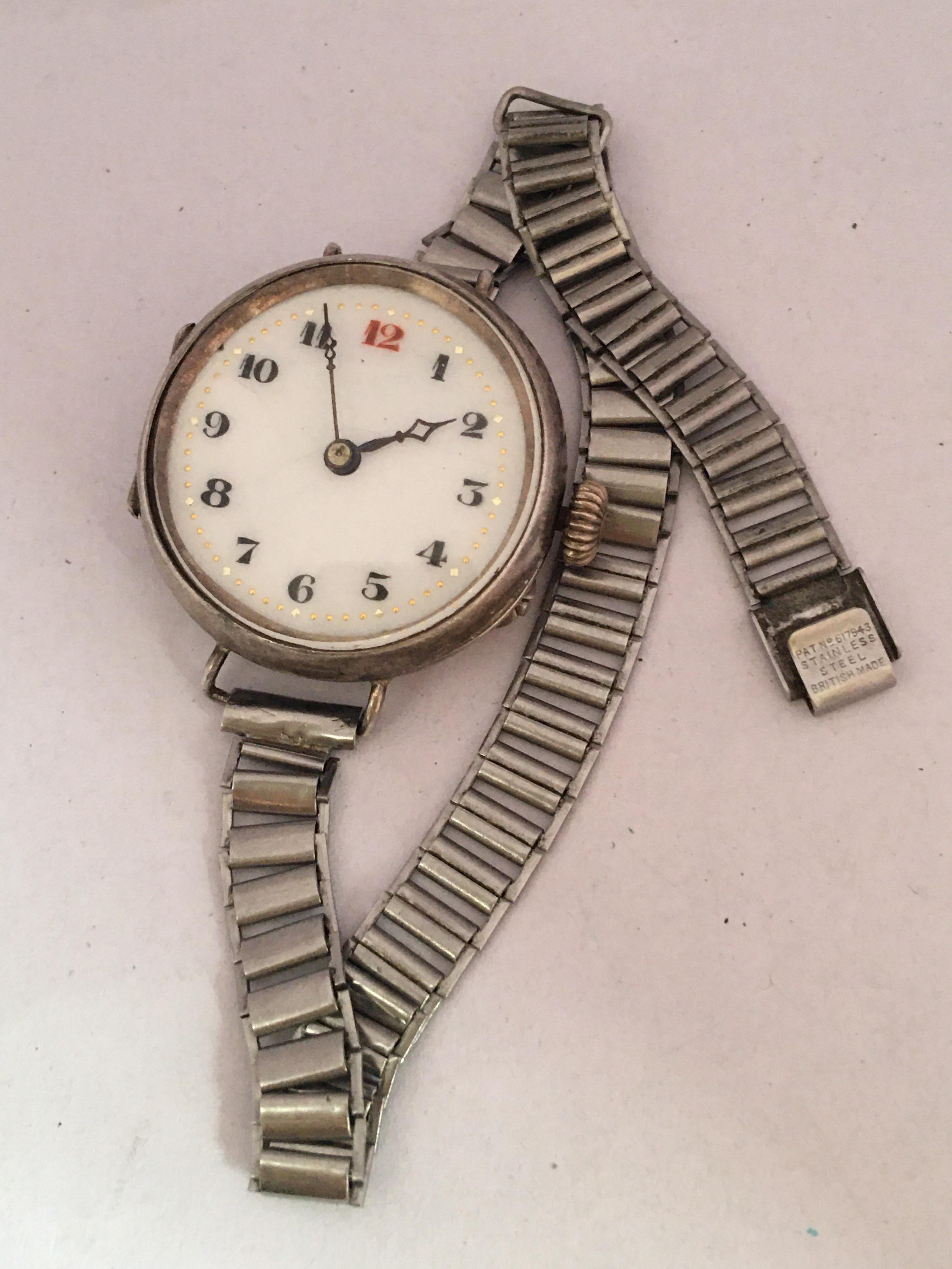 Antique Silver Ladies Mechanical Trench Watch For Sale 1