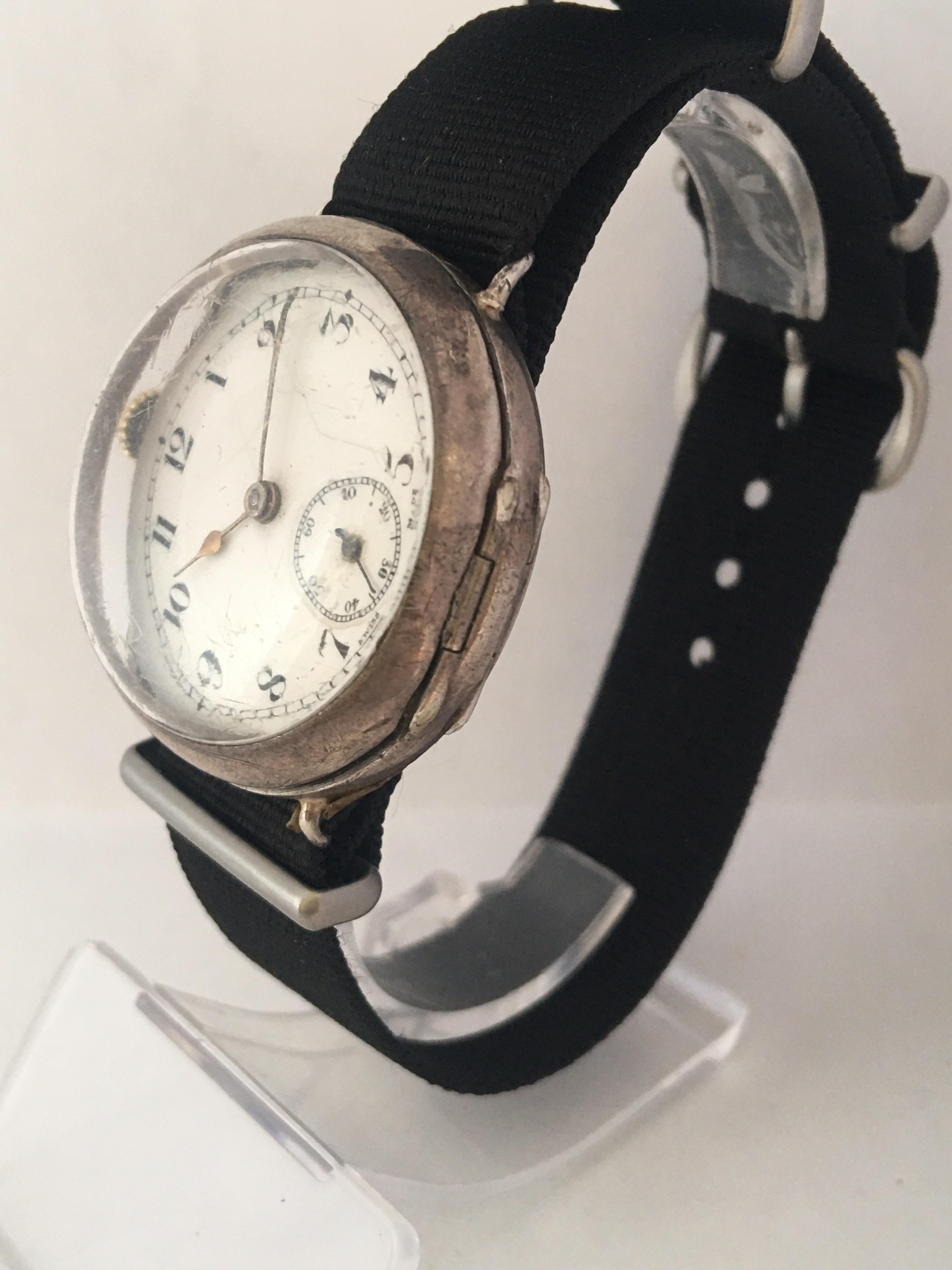Antique Silver Mechanical Trench Watch In Fair Condition In Carlisle, GB