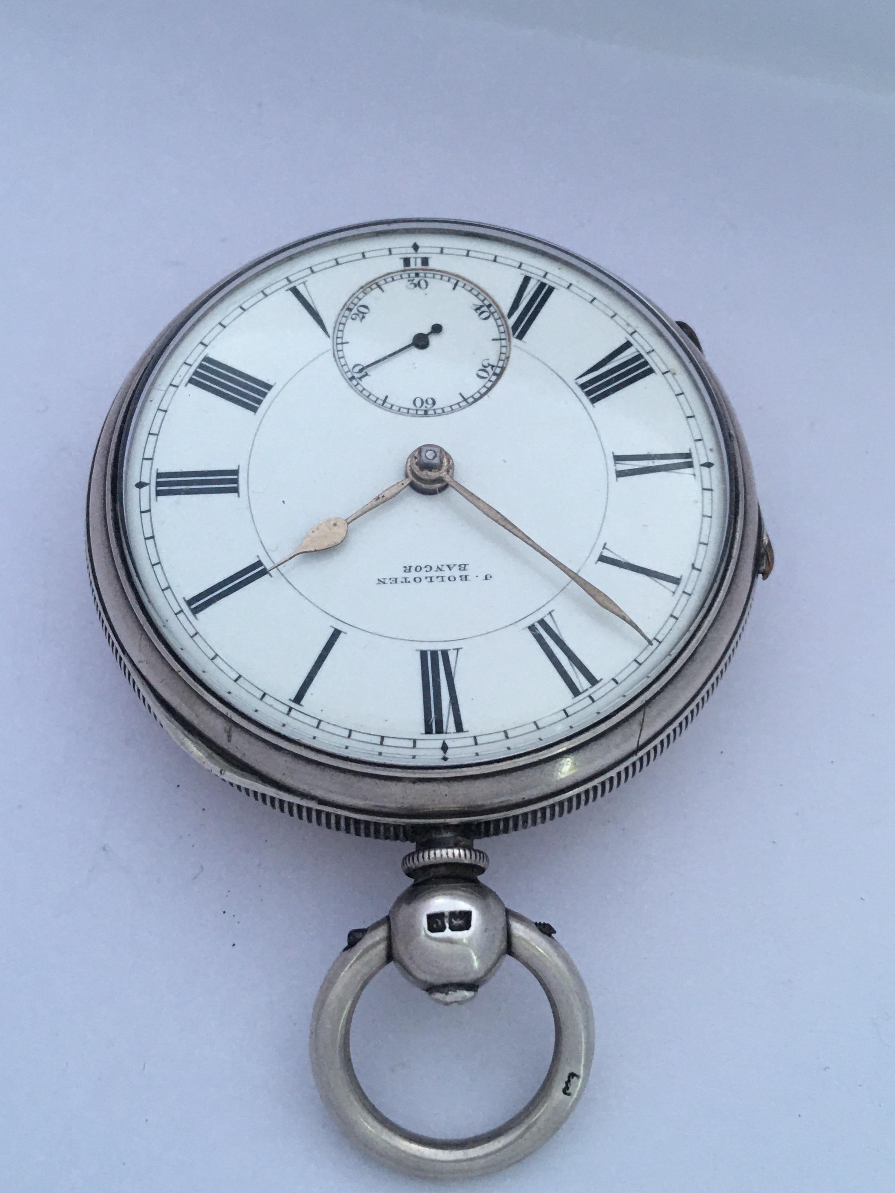 Antike silberne Taschenuhr mit Schlüsselaufzug Signiert J. Bolloten Bangor 6