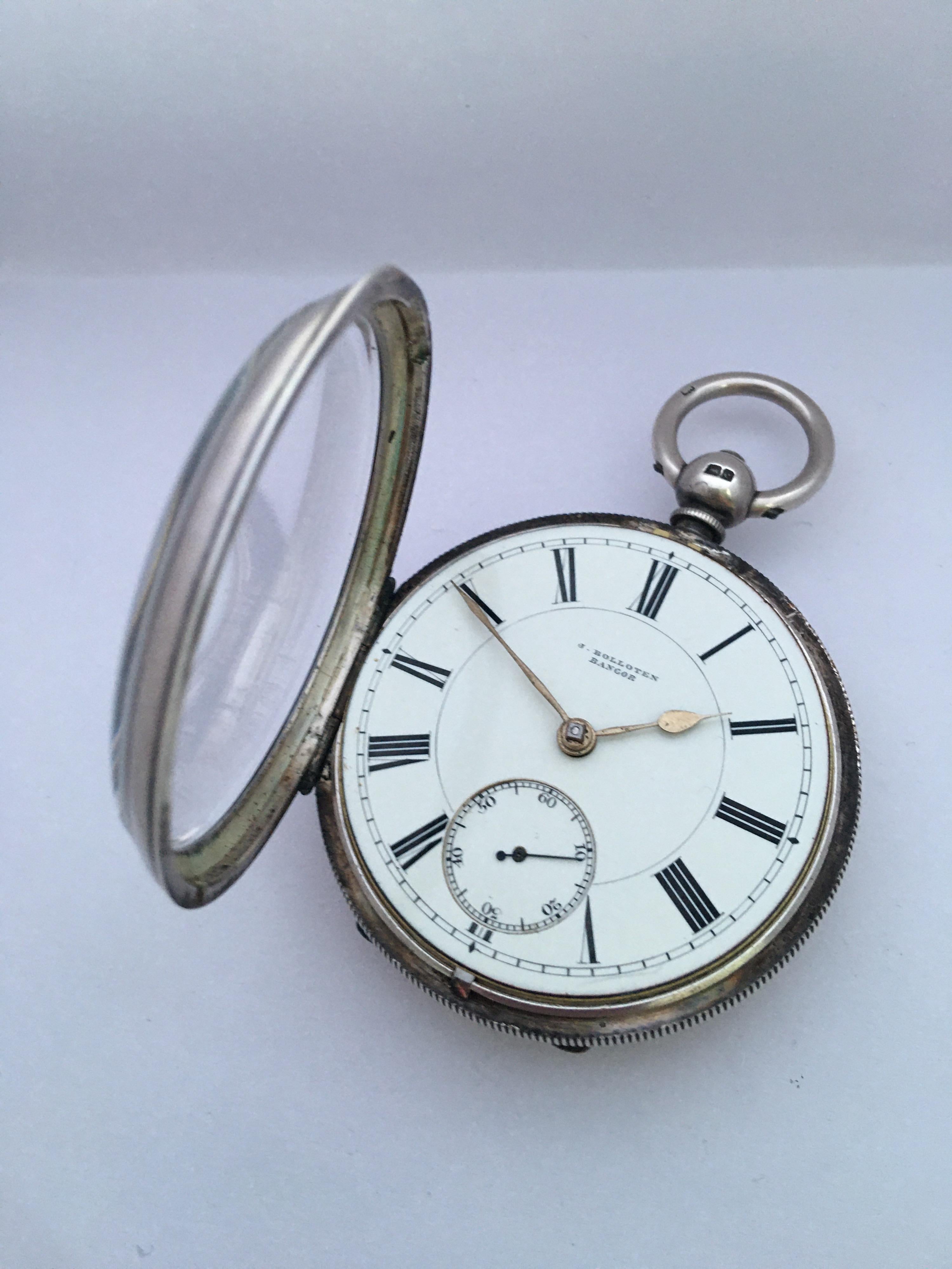 Antike silberne Taschenuhr mit Schlüsselaufzug Signiert J. Bolloten Bangor 10
