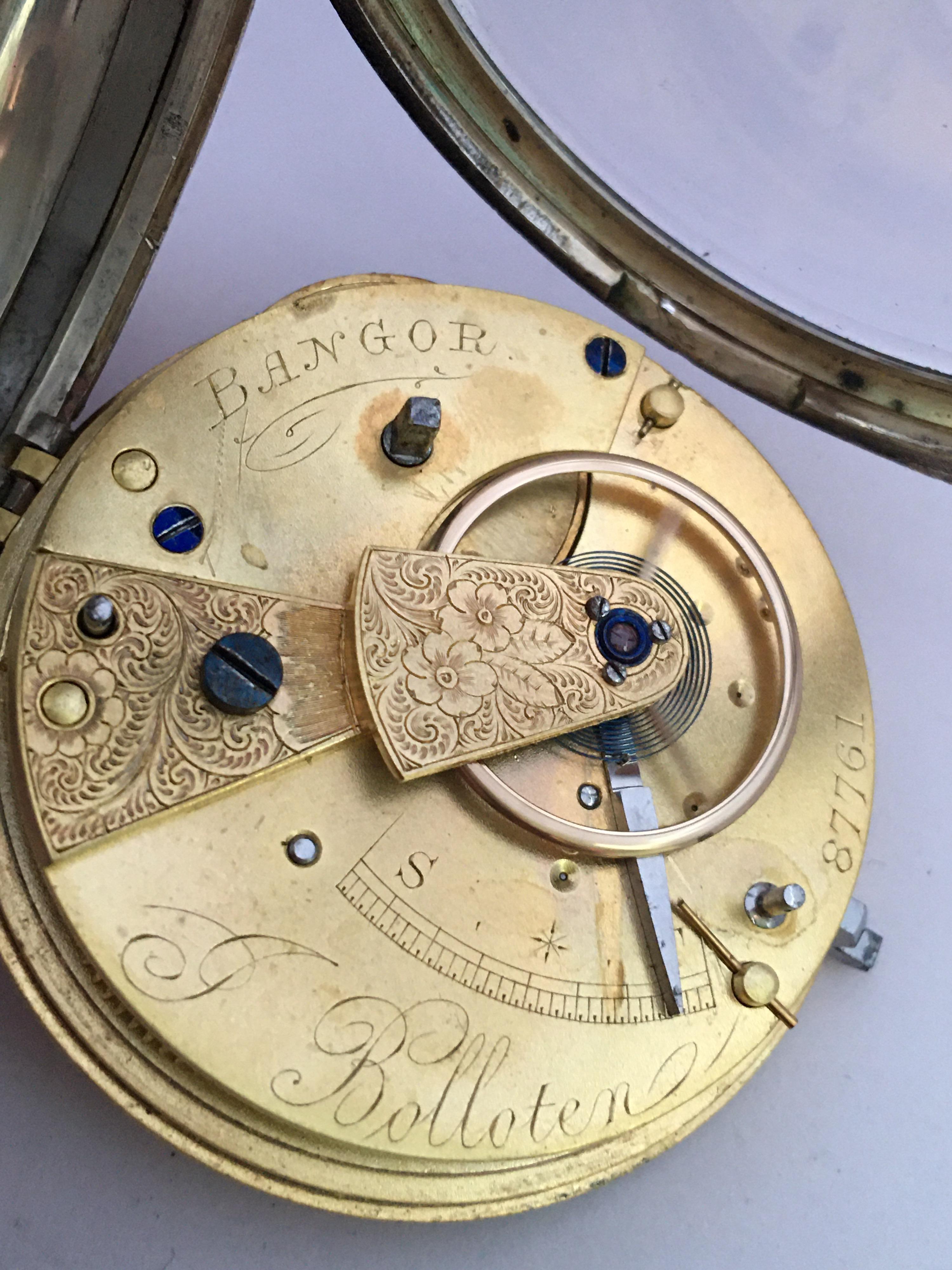 Antike silberne Taschenuhr mit Schlüsselaufzug Signiert J. Bolloten Bangor 5