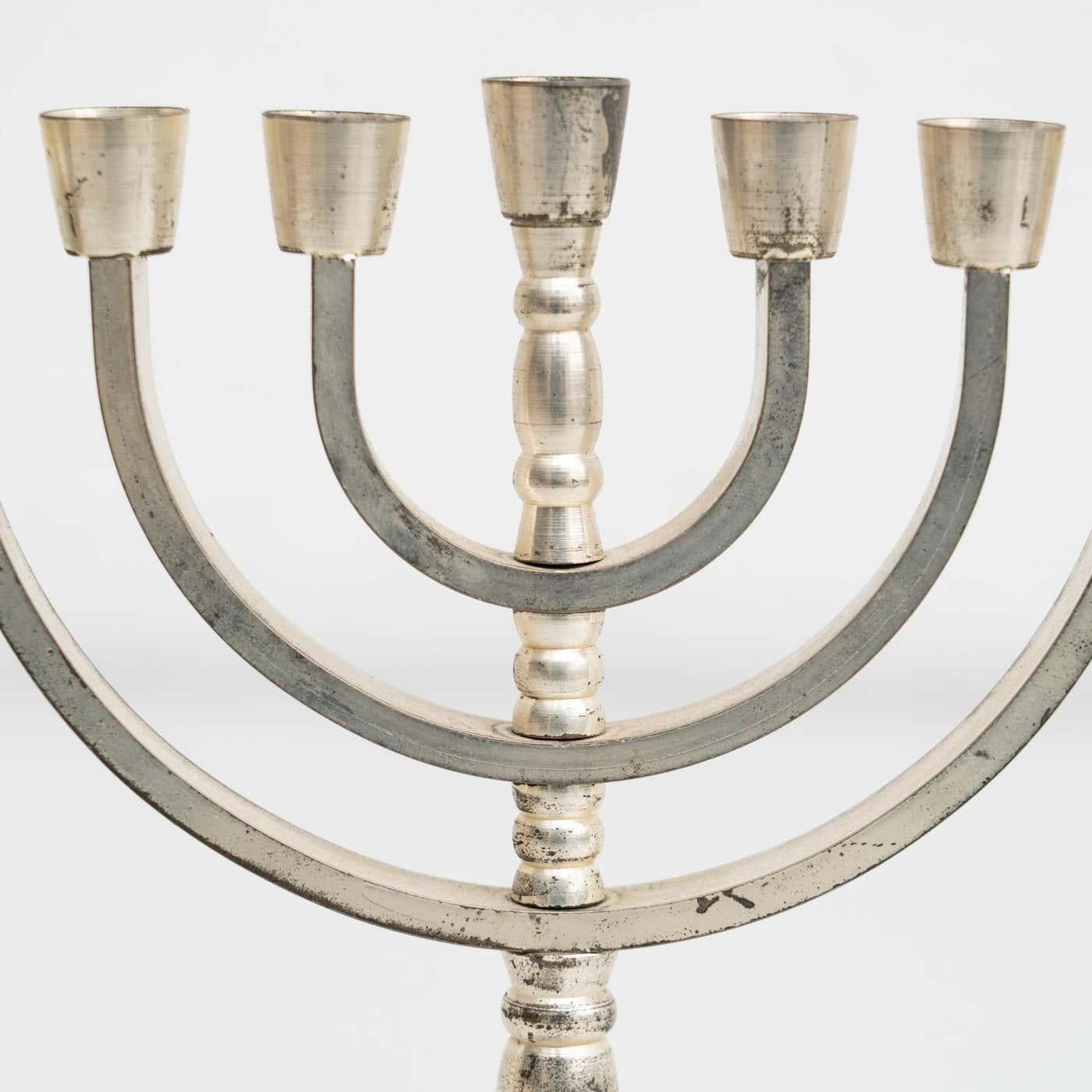 Porte-bougies Menorah en argent ancien à 7 branches, vers 1950 3