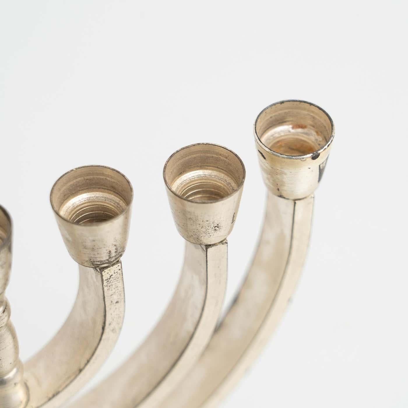 Porte-bougies Menorah en argent ancien à 7 branches, vers 1950 4