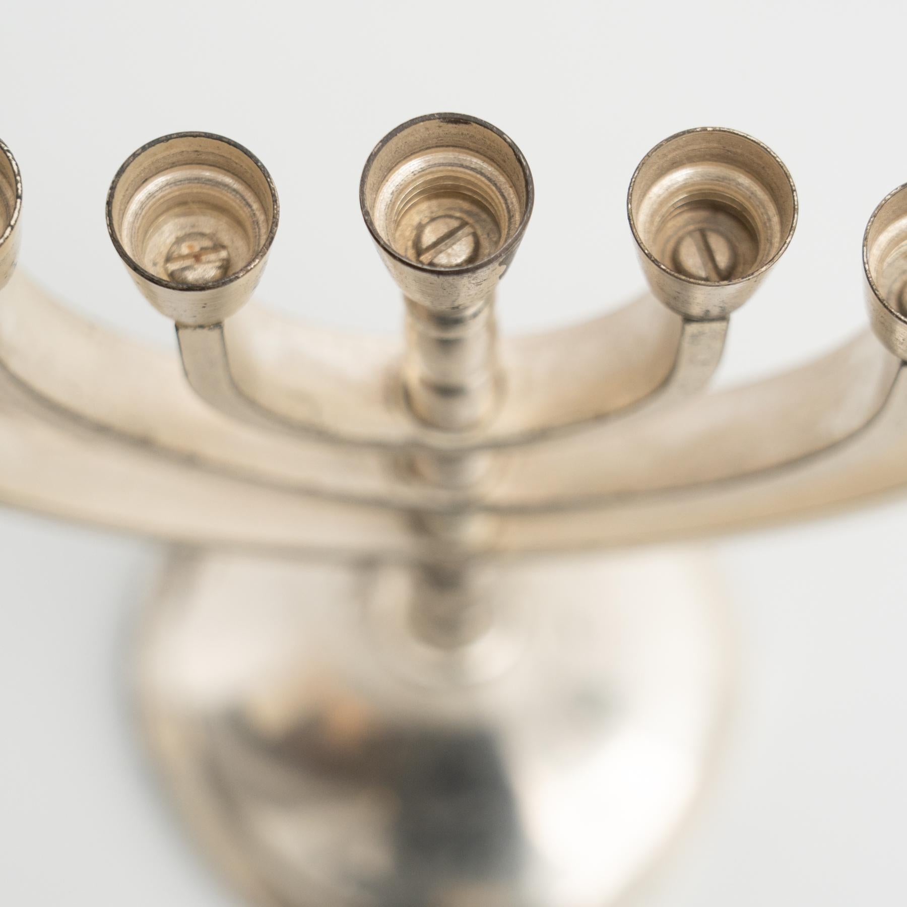 Antique Silver 7 Branches Menorah Candle Holder, circa 1950 For Sale 3