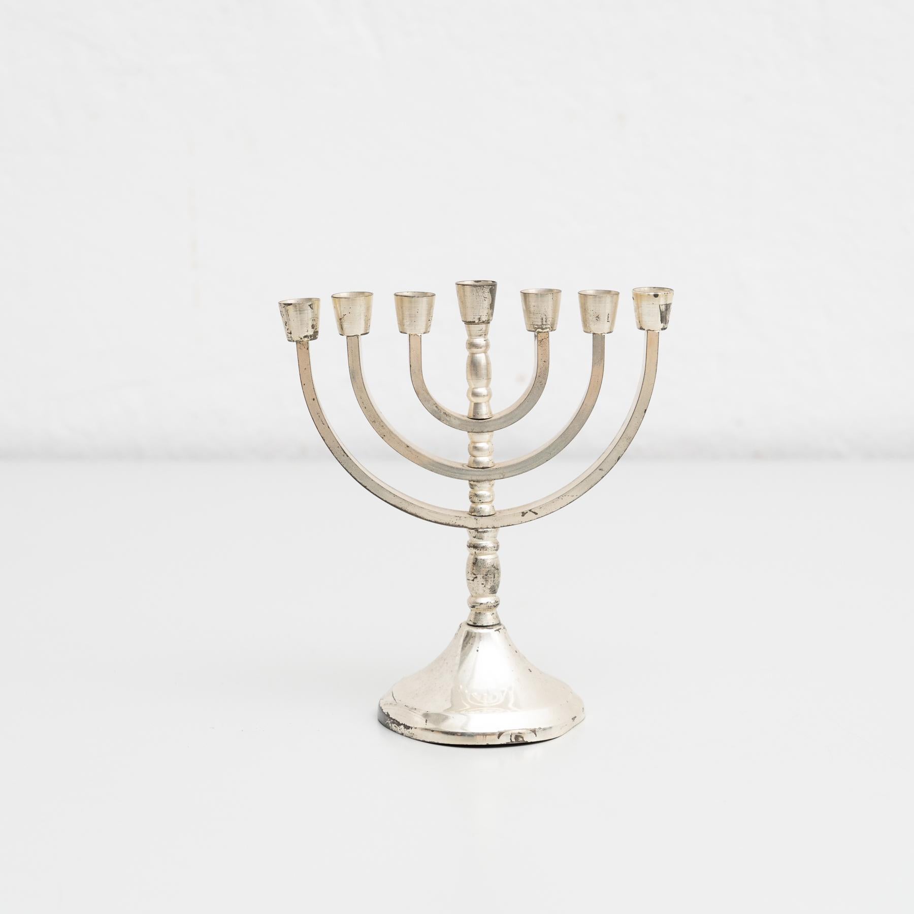 Other Antique Silver 7 Branches Menorah Candle Holder, circa 1950 For Sale