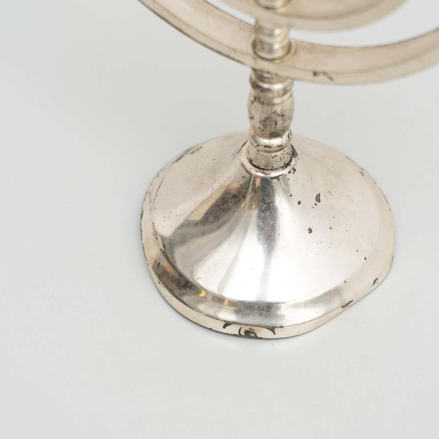 Métal Porte-bougies Menorah en argent ancien à 7 branches, vers 1950