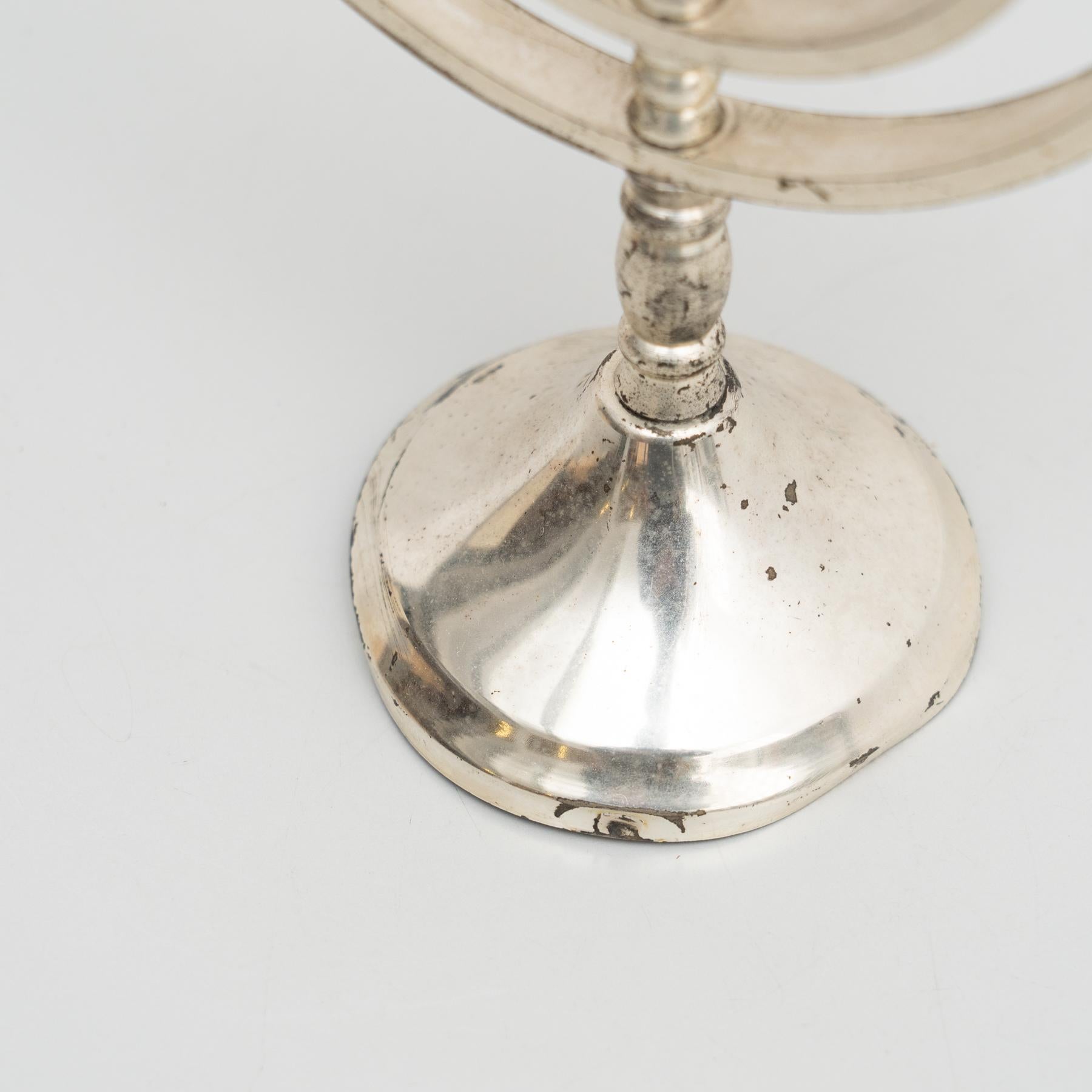 Antique Silver 7 Branches Menorah Candle Holder, circa 1950 In Good Condition For Sale In Barcelona, Barcelona