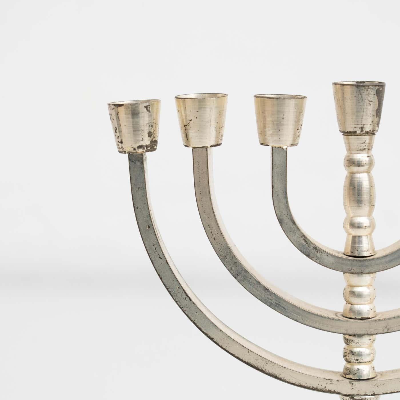 Porte-bougies Menorah en argent ancien à 7 branches, vers 1950 2