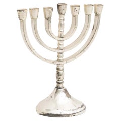 Porte-bougies Menorah en argent ancien à 7 branches, vers 1950