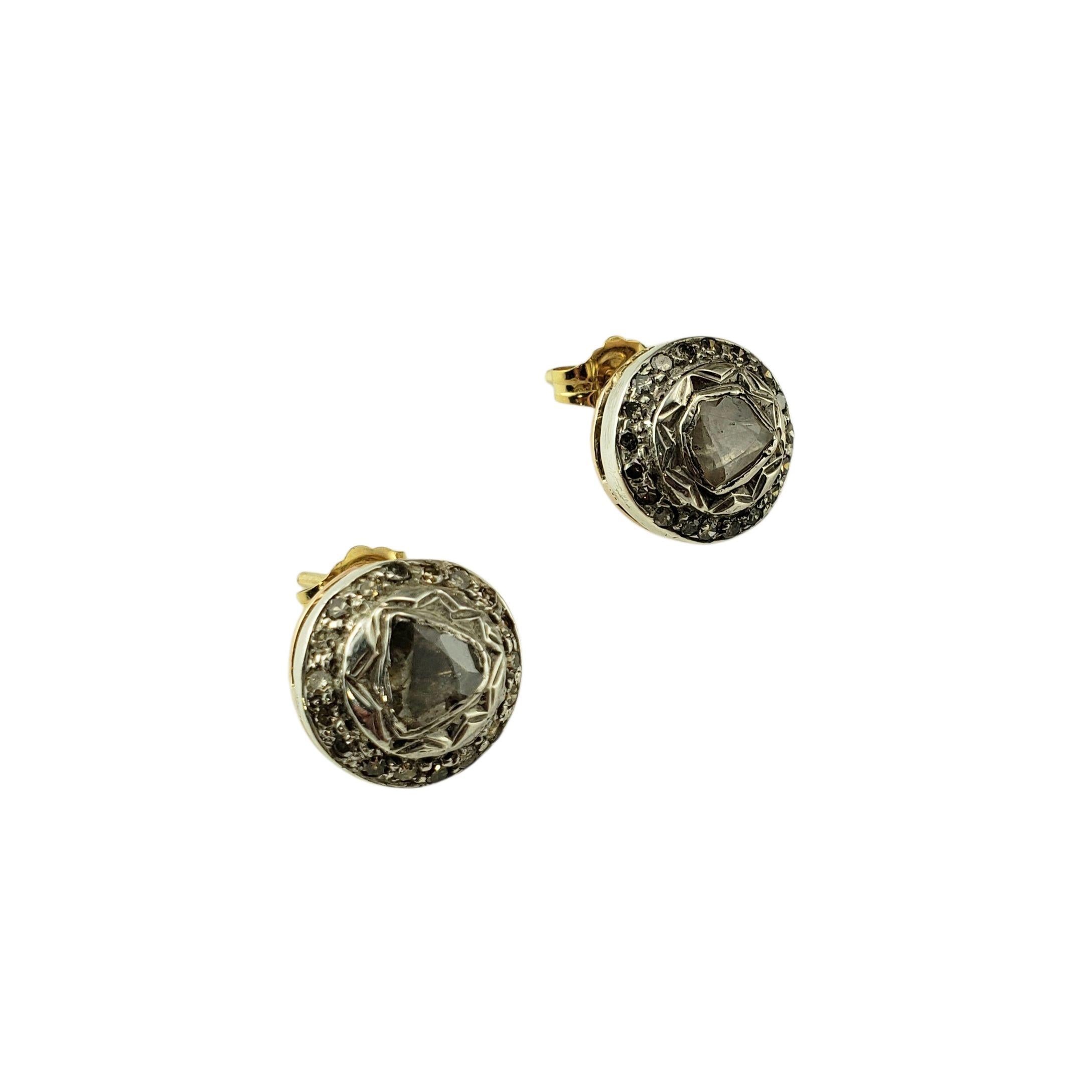Victorien Boucles d'oreilles anciennes en argent/or jaune 9K avec diamants taillés en rose #22490 en vente