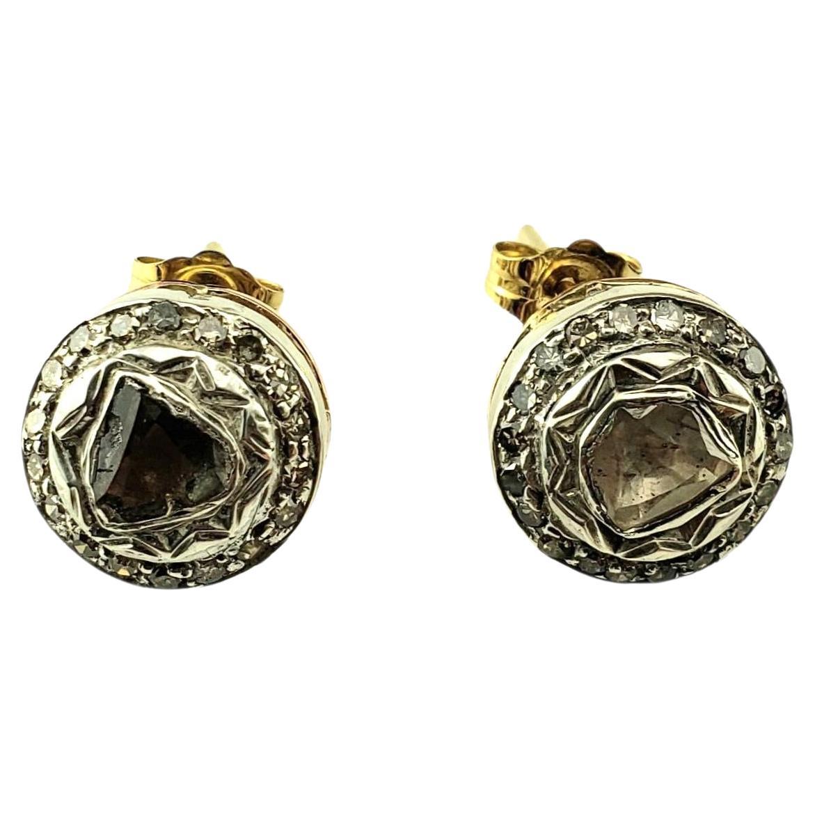 Boucles d'oreilles anciennes en argent/or jaune 9K avec diamants taillés en rose #22490 en vente
