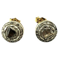 Boucles d'oreilles anciennes en argent/or jaune 9K avec diamants taillés en rose #22490