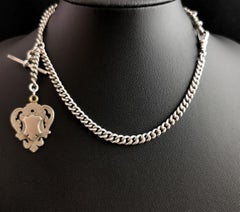 Albert Kette aus antikem Silber, edwardianische Uhrenkette