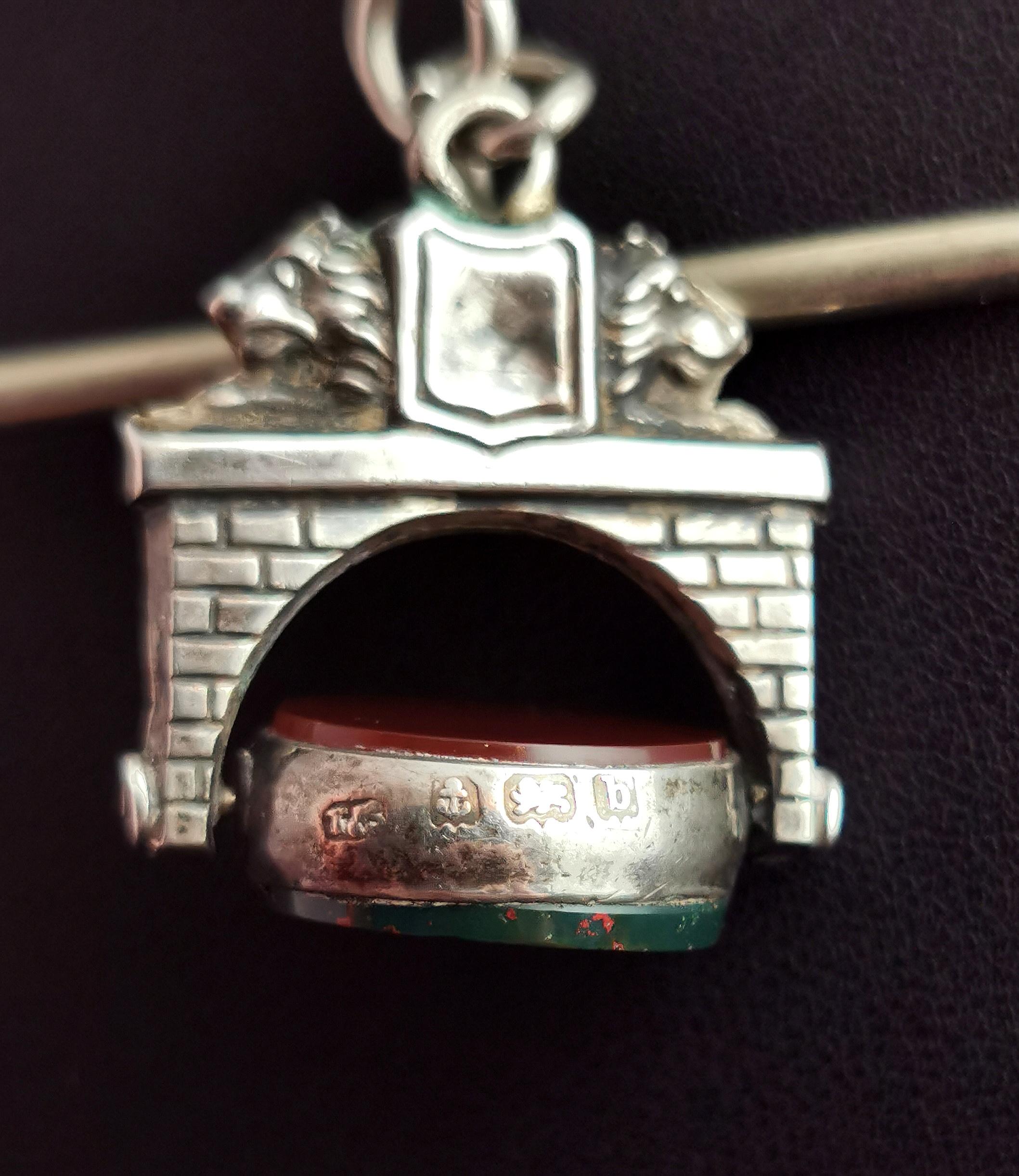 Antique Silver Albert Chain, Fancy Link, Lion Swivel Fob, Watch Chain Necklace 6