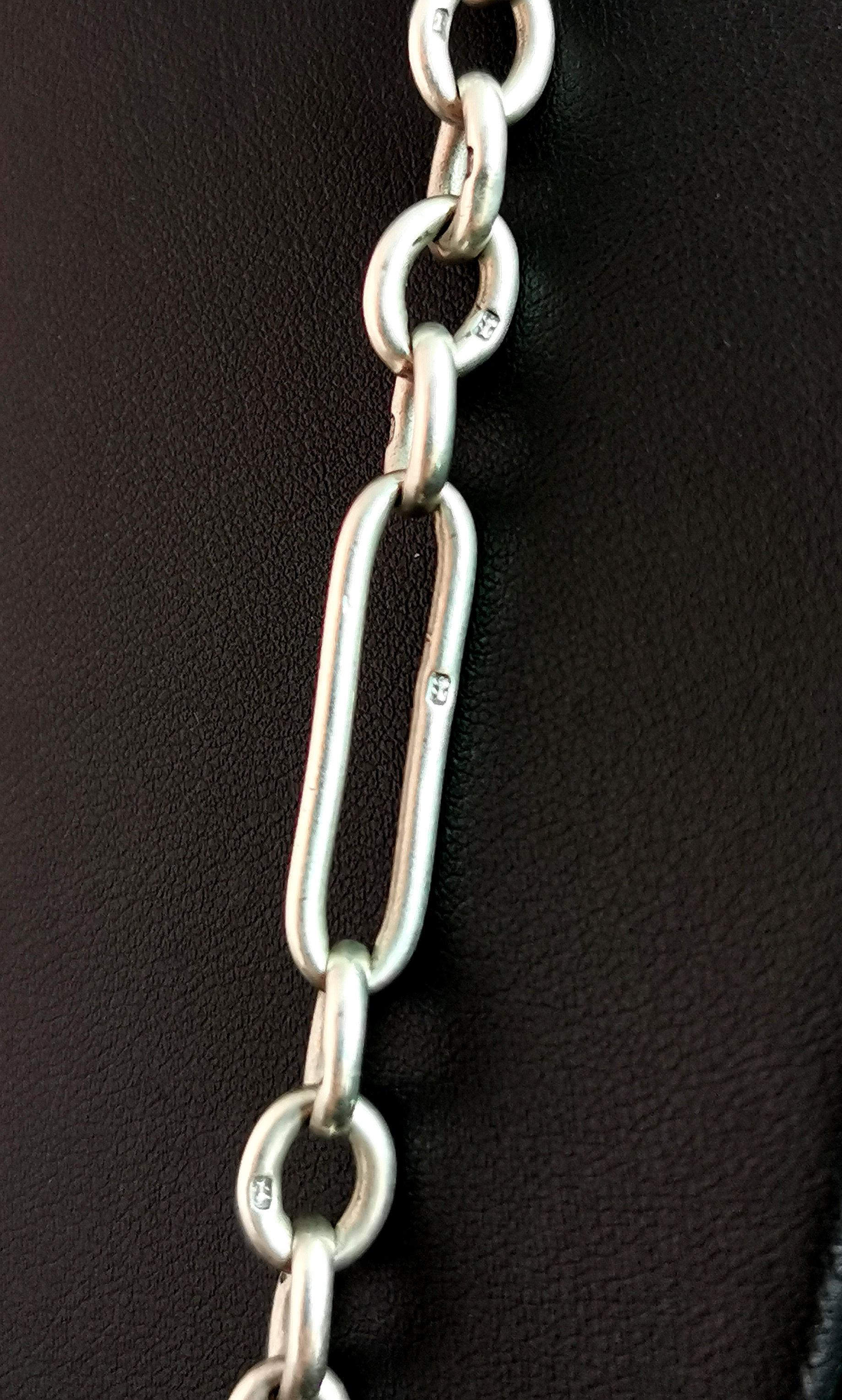 Antique Silver Albert Chain, Watch Chain Necklace, Trombone Link, Victorian  1