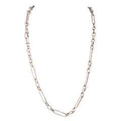 Antique Silver Albert Chain, Watch Chain Necklace, Trombone Link, Victorian