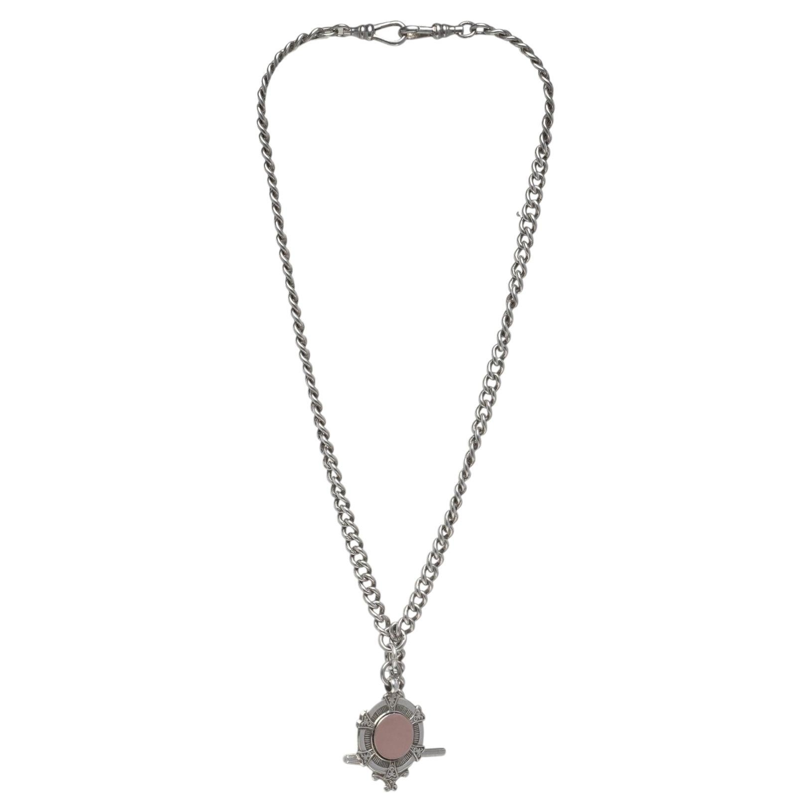 Catena Albert d'argento d'epoca con scudo in oro 9KT, Birmingham 1926 in vendita