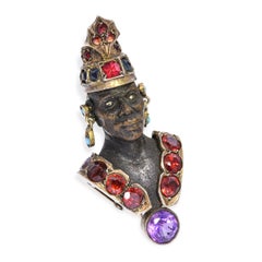 Spilla antica in lega d'argento veneziana Eb ony Black amoor Multigem & Glass