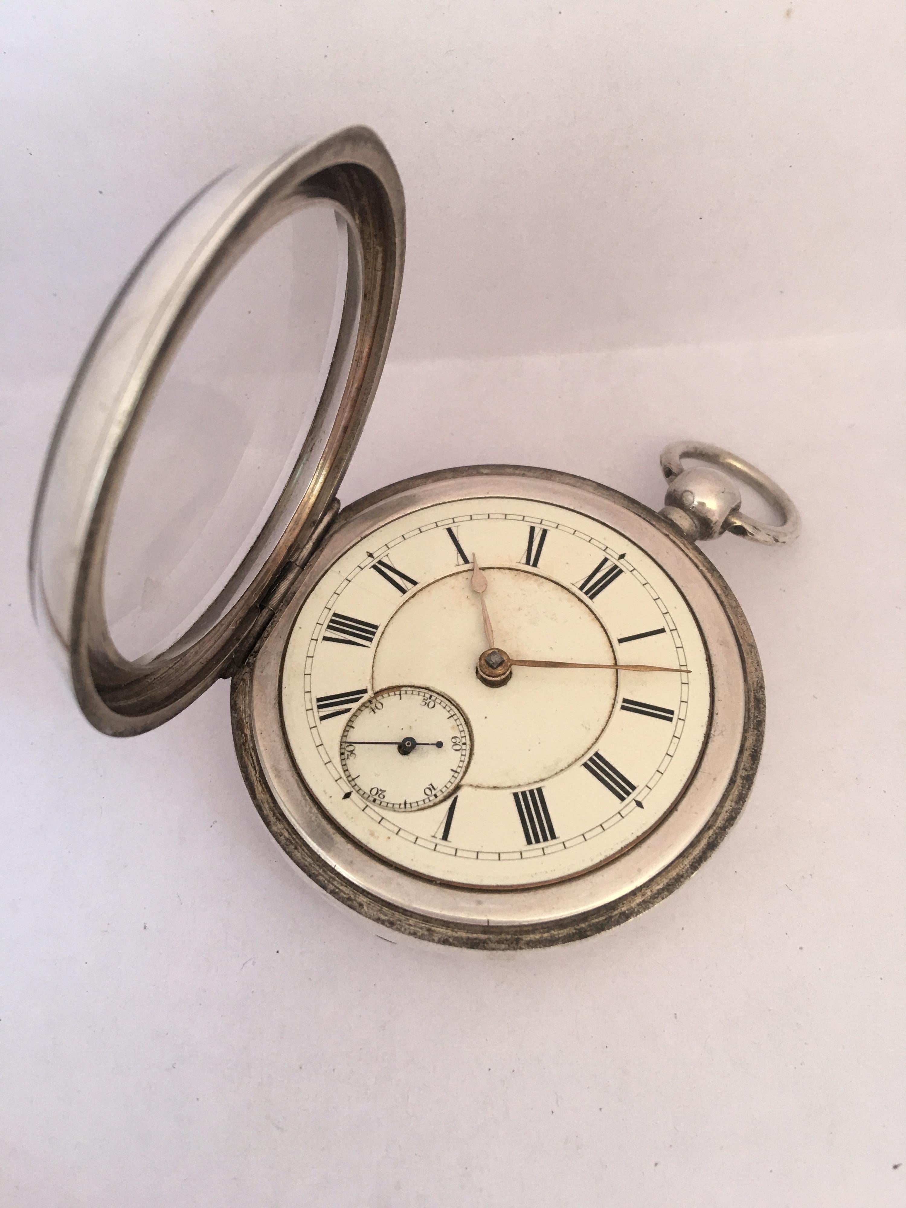 Antique Silver American Watch Co. Waltham Mass Key-Winding Pocket Watch For Sale 6