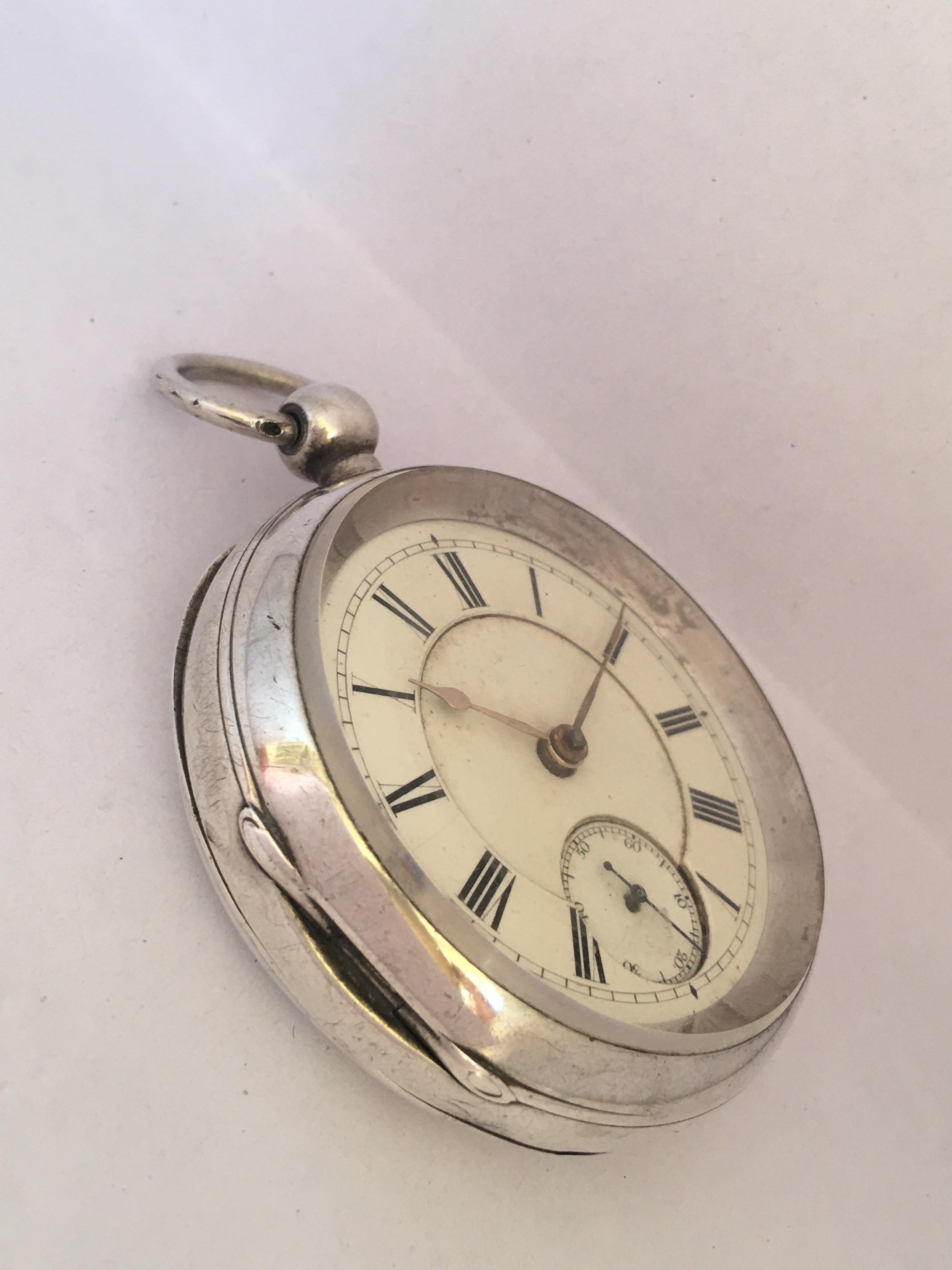 Antique Silver American Watch Co. Waltham Mass Key-Winding Pocket Watch For Sale 7