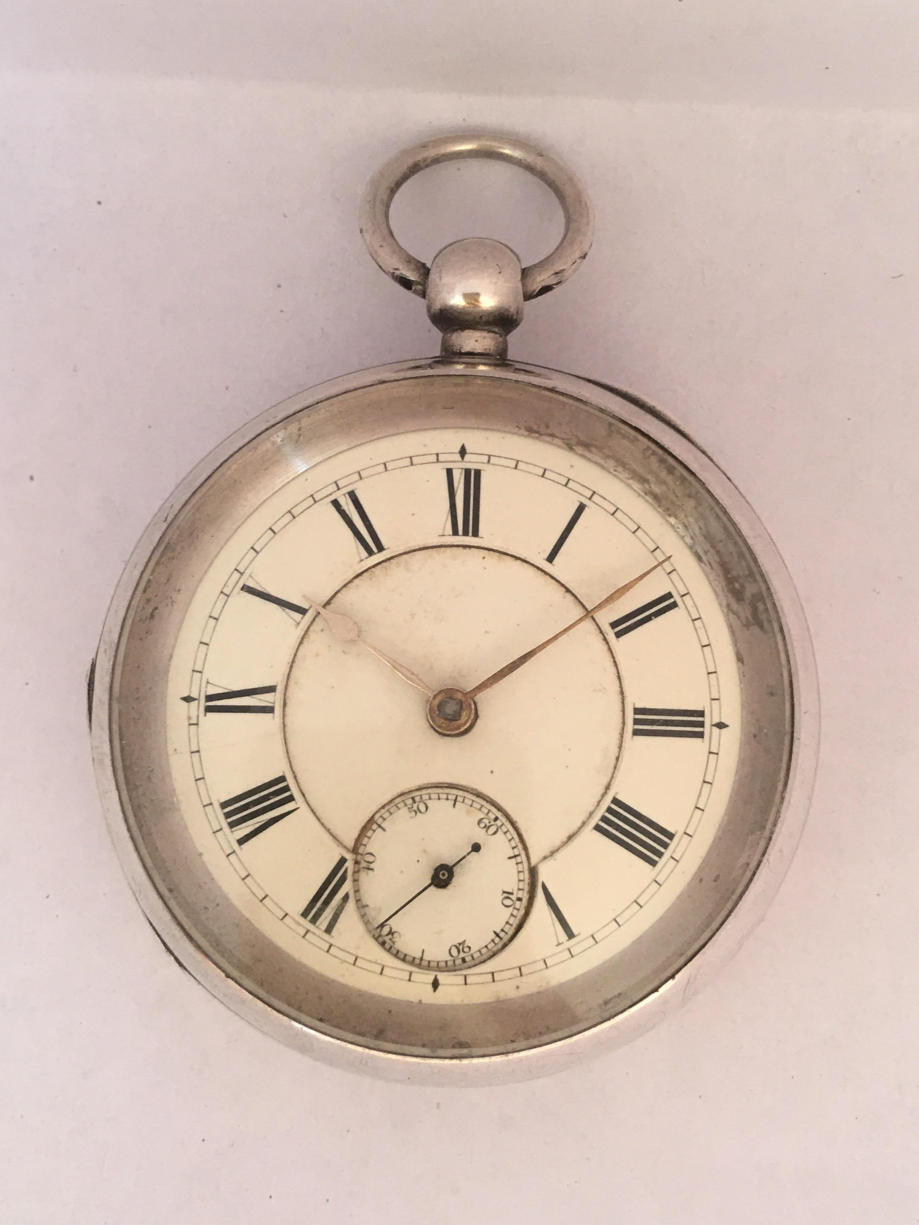 Antique Silver American Watch Co. Waltham Mass Key-Winding Pocket Watch For Sale 8