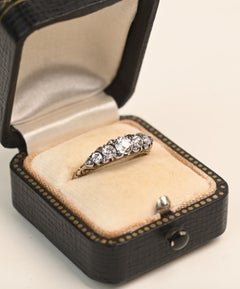 Antique Silver and 18k Gold Ring. Five Old European Cut Diamond Ring Circa 1907