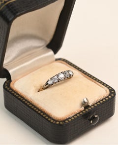 Antique Silver and 18k Gold Ring. Five Old Mine Cut Diamond Ring Shared Prong
