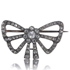 Antique Silver and 18kt Gold 2.85 ct. Diamond Bow Brooch