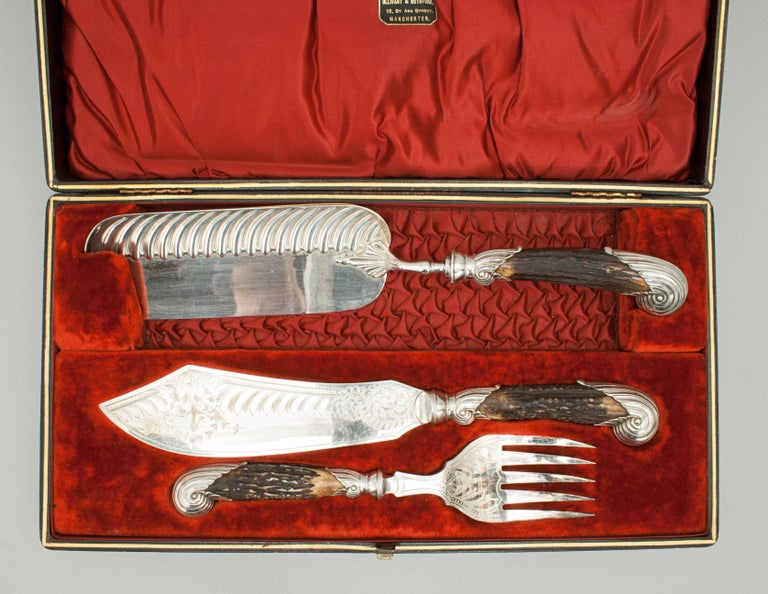 Antique Silver and Antler Carving Set with Antler Handles at 1stDibs