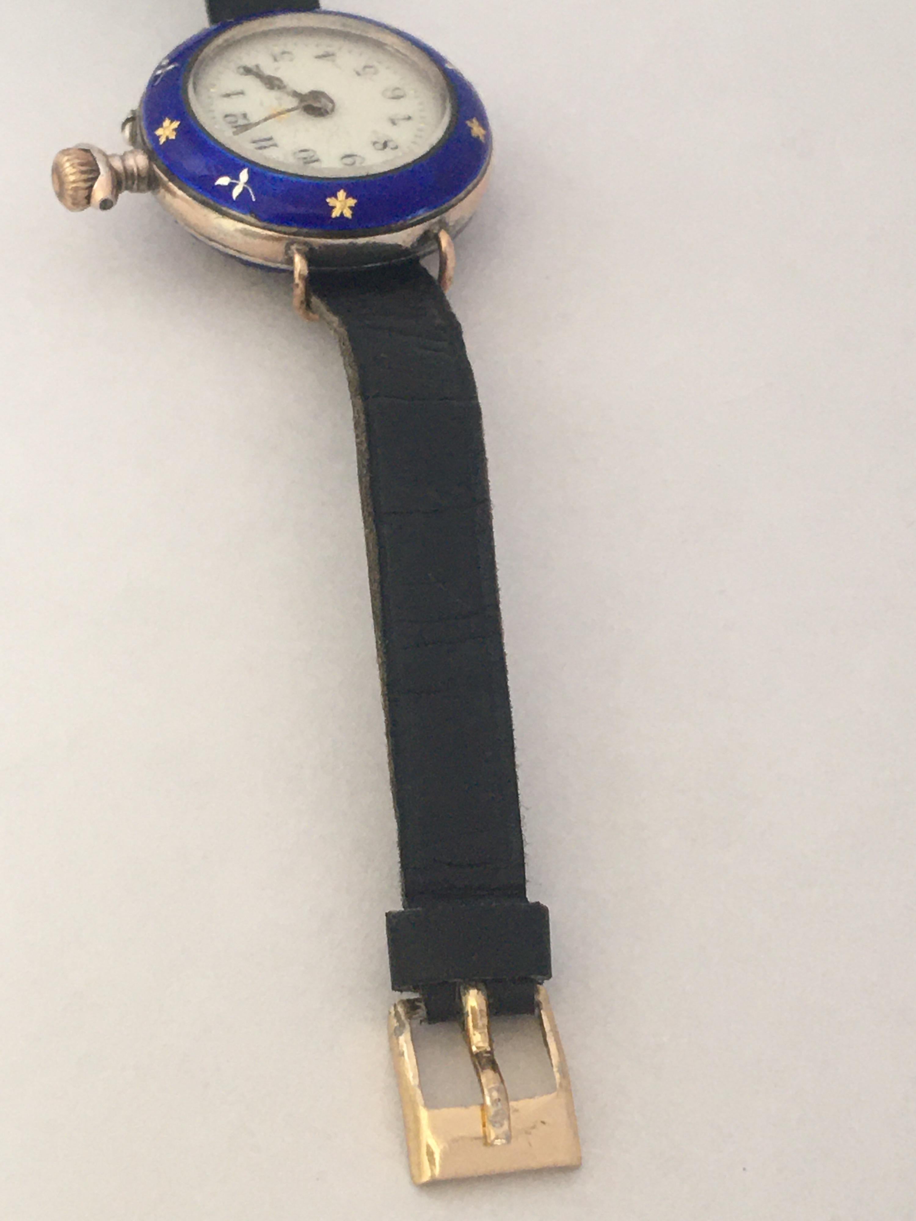 Antique Silver and Blue Enamel Hand Winding Ladies Fob / Trench Watch For Sale 5