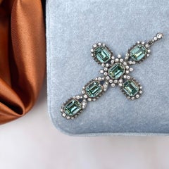 Antique Silver and Blue Paste Cross Pendant