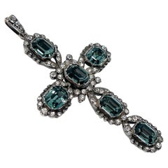 Antique Silver and Blue Paste Cross Pendant