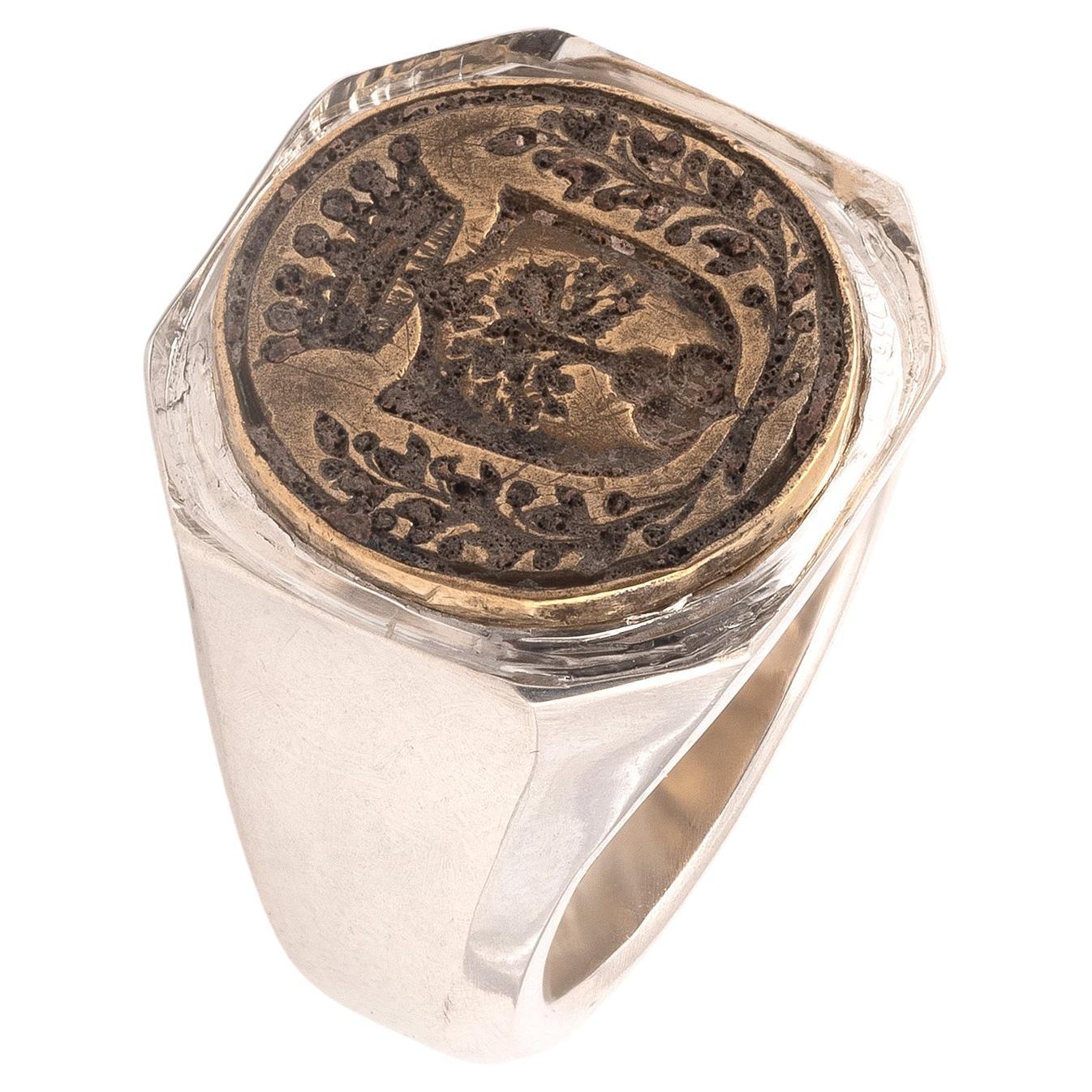 Antique Silver and Bronze Signet Men
s Ring