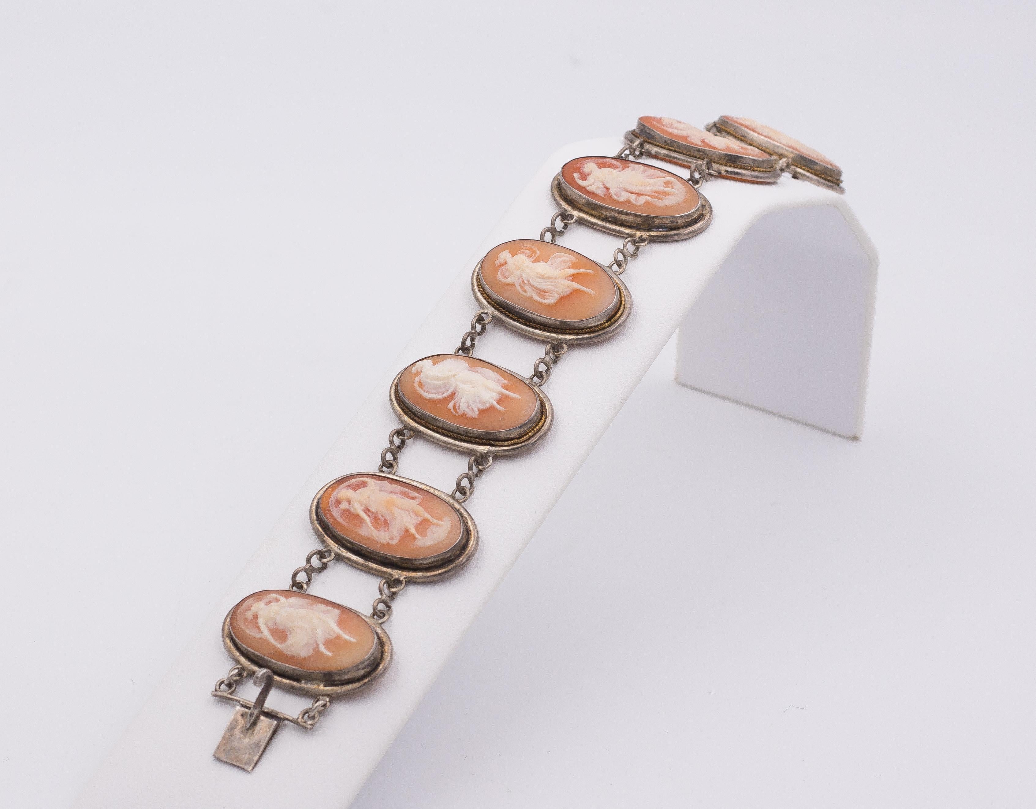 Women's Antique Silver and Cameo Bracelet, Late 19th Century For Sale