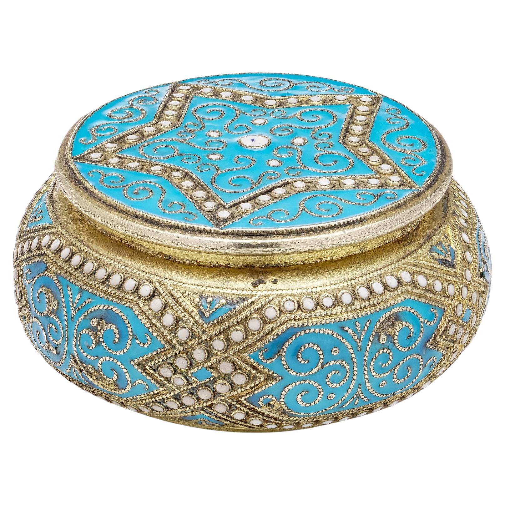 Pastillero antiguo de plata y esmalte cloisonné
