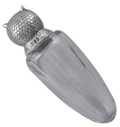 Antique Silver and Crystal Owl Scent Bottle