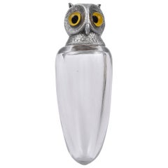 Antique Silver and Crystal Owl Scent Bottle