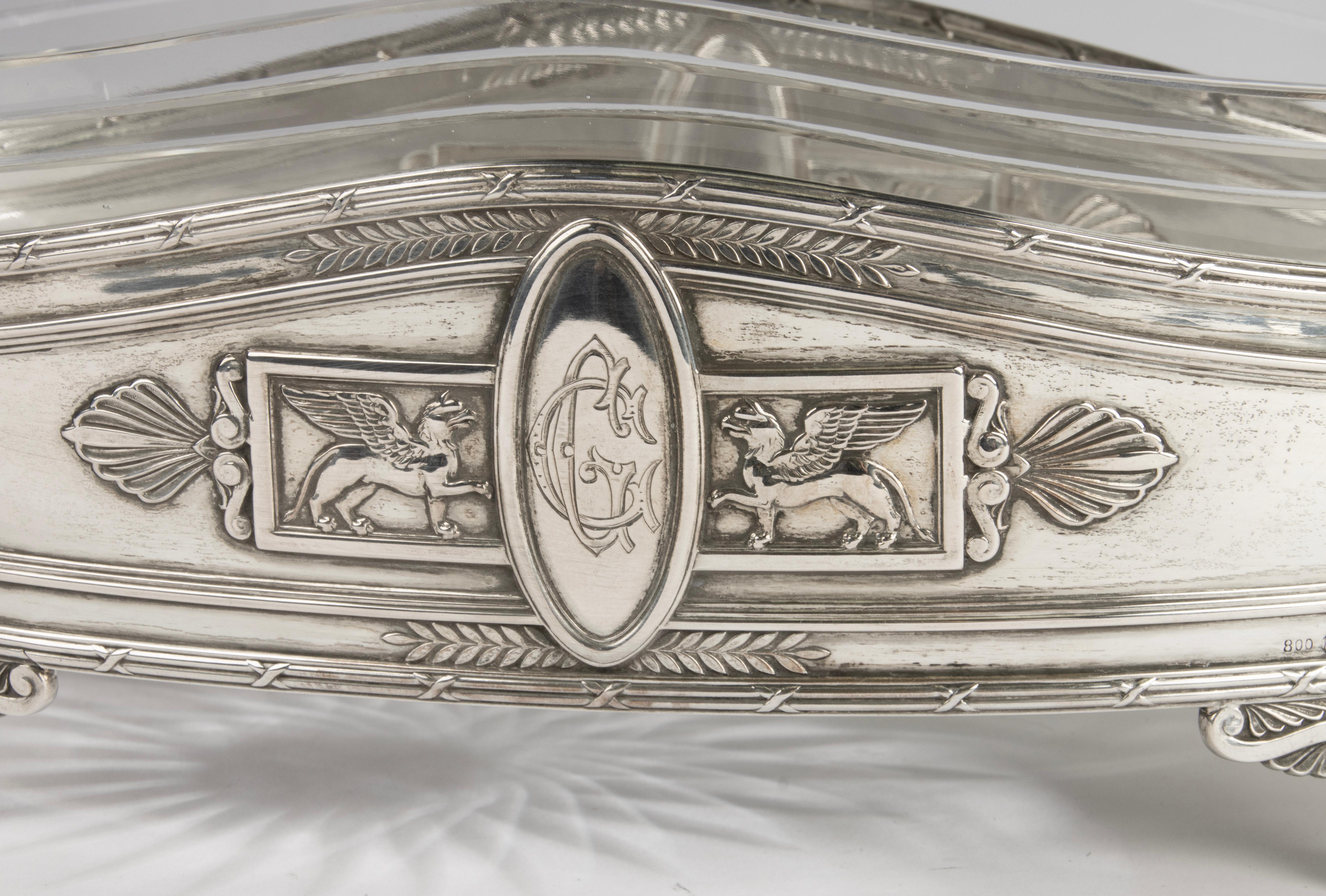 Stile impero Antica ciotola da portata in argento e cristallo - stile Impero in vendita