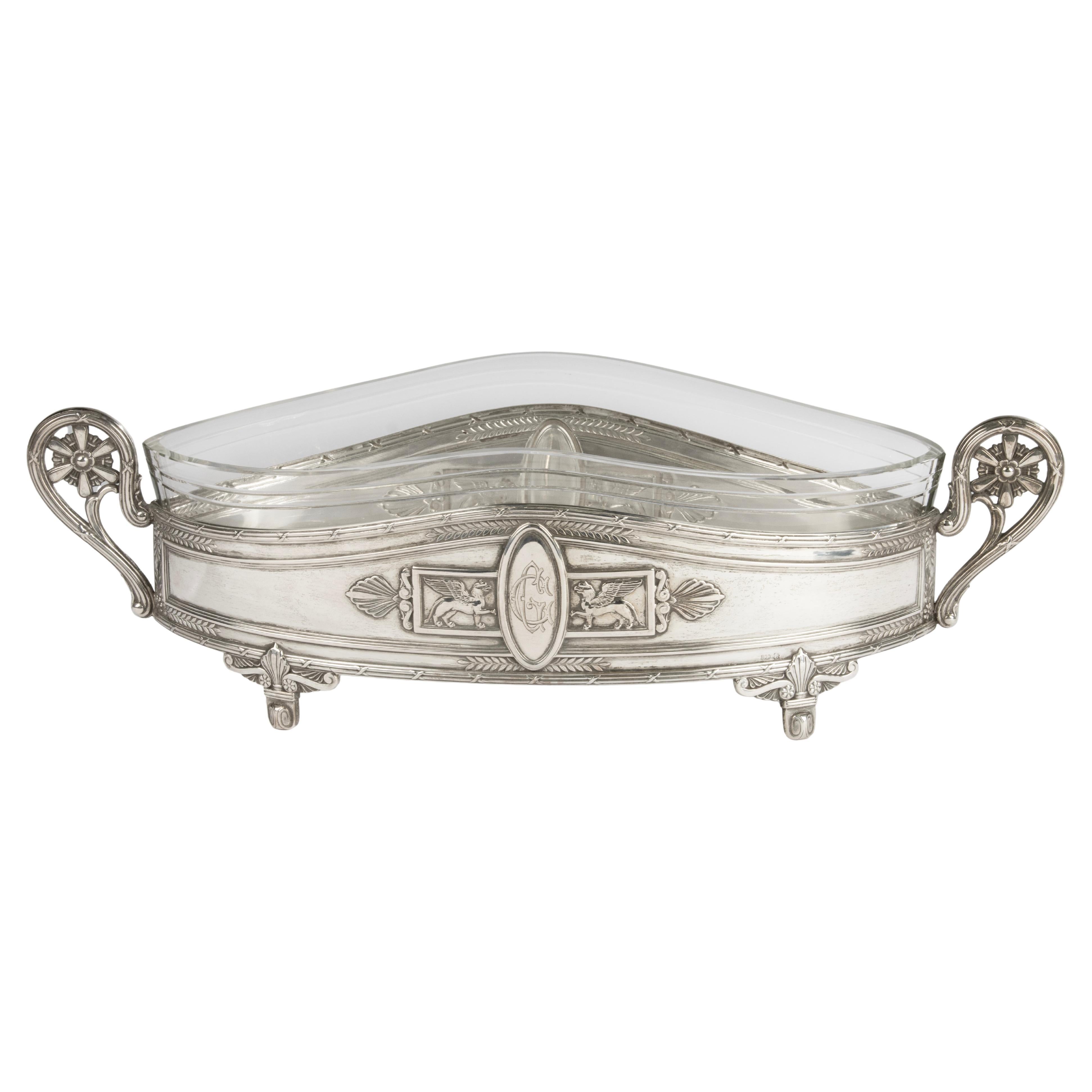 Antique Silver and Crystal Serving Bowl - Empire Style