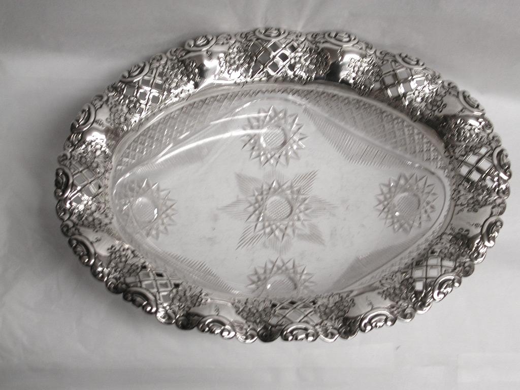 English Antique Silver and Cut Glass Fruit Bowl, Dated 1896, Birmingham