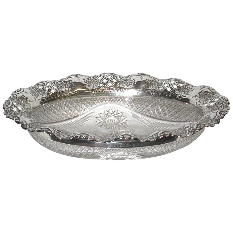 Antique Silver and Cut Glass Fruit Bowl, Dated 1896, Birmingham
