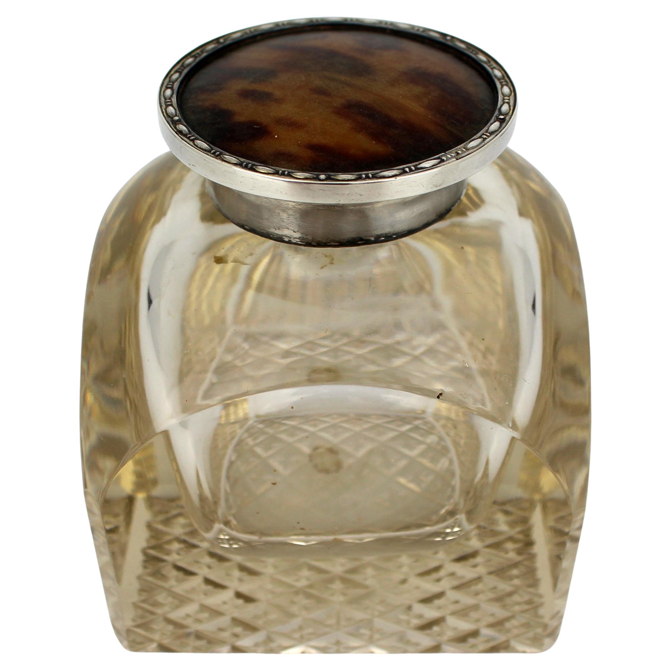 Antique Silver and Cut Glass Inkwell, London 1916