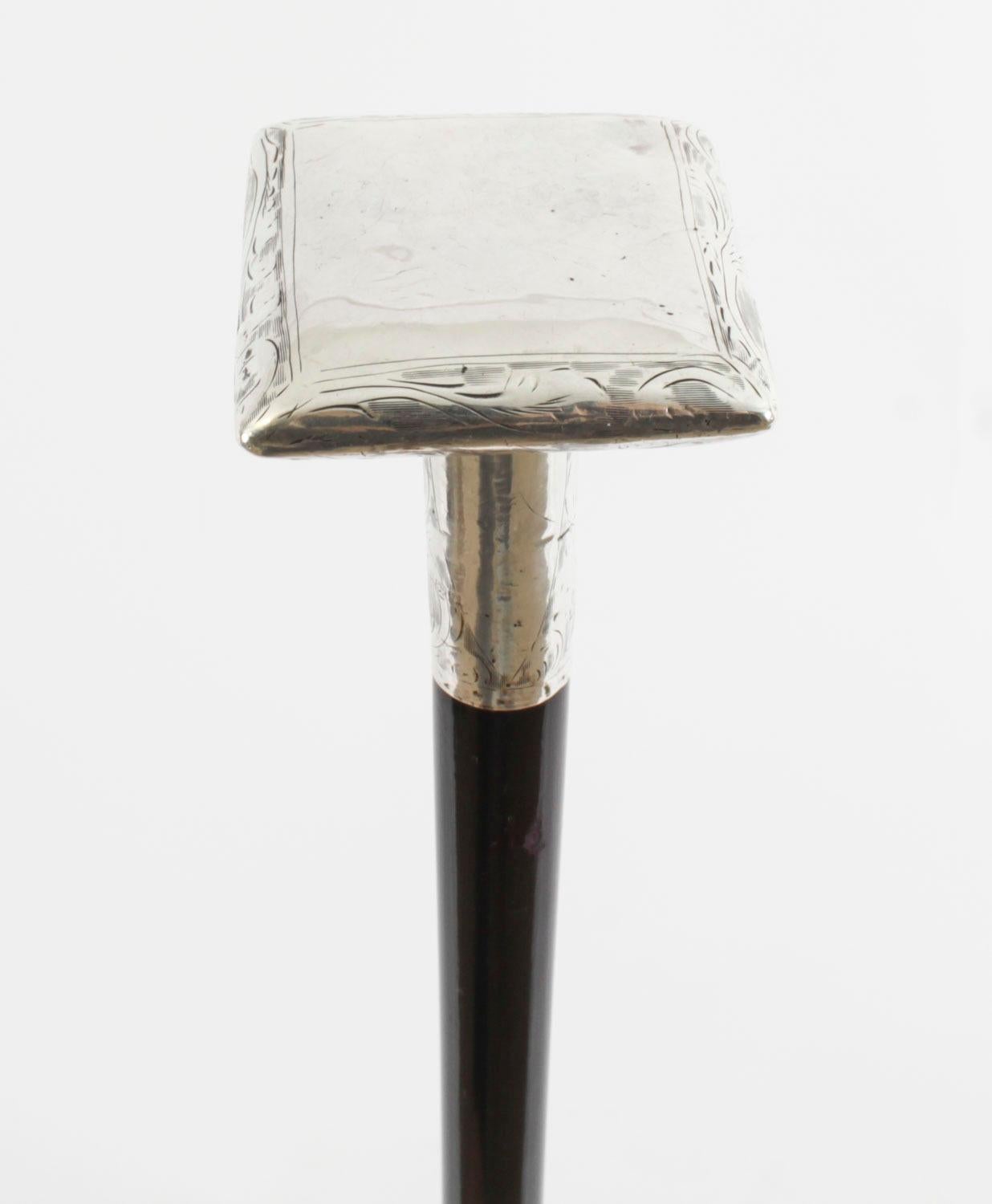 Antique Silver and Ebonized Walking Stick Cane Late 19th Century In Good Condition For Sale In London, GB