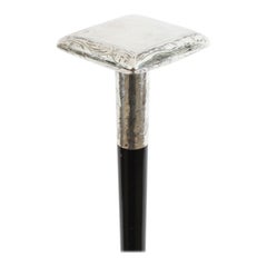 Antique Silver and Ebonized Walking Stick Cane Late 19th Century