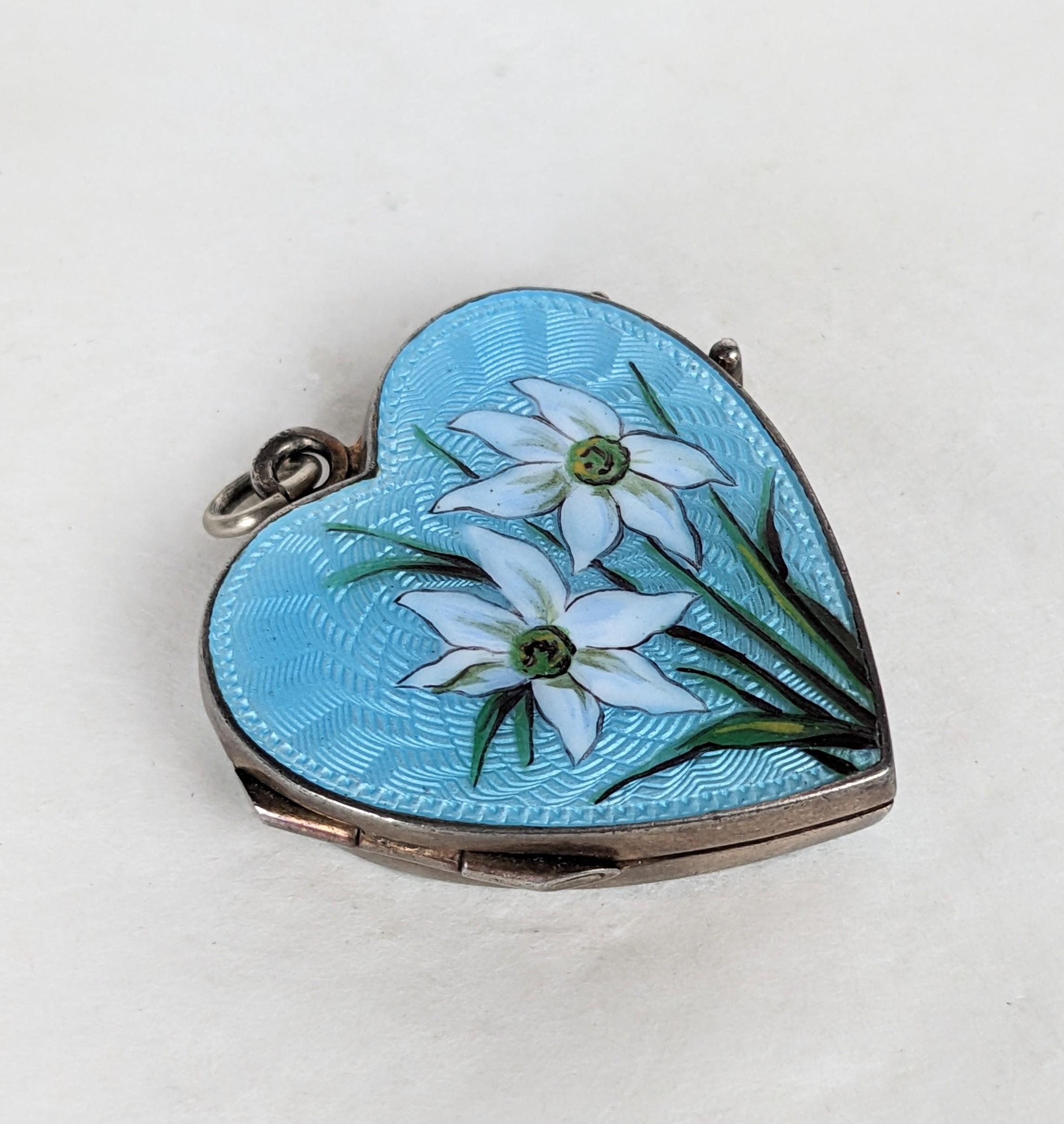 Art Nouveau Antique Silver and Enamel Edelweiss Locket For Sale