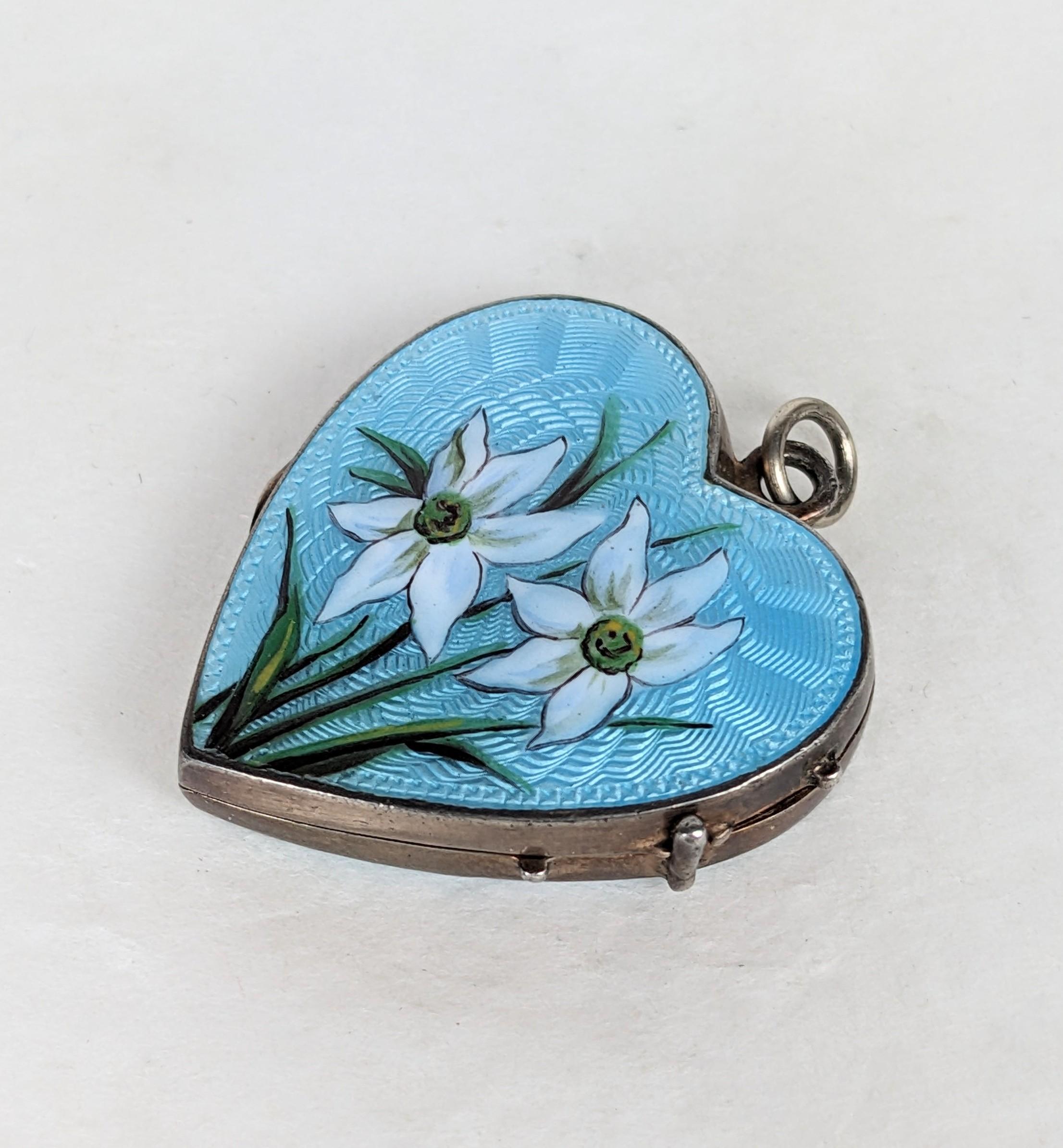 Antique Silver and Enamel Edelweiss Locket In Excellent Condition For Sale In New York, NY