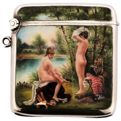 Vintage Silver and Enamel Vesta Case / Match Holder 1902 Import Mark Erotic/Nude